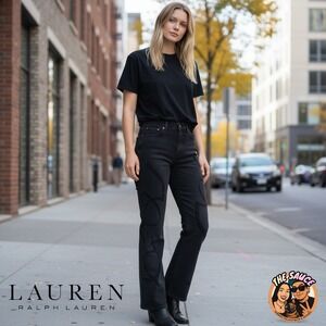 Lauren Ralph Lauren Black Denim Jeans Womens 10 Equestrian Buckle Motif Bootcut